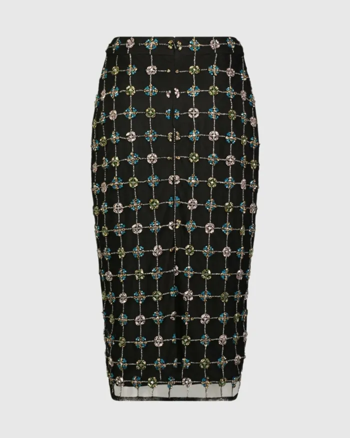 Embellished Geometrical Skirt with Rhinestones 8211 FINAL SALE Black Skirts Mac Duggal Women