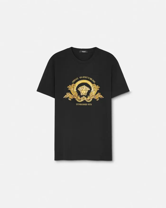 Embroidered Coupe Blason TShirt Black Men Versace TShirts and Polos