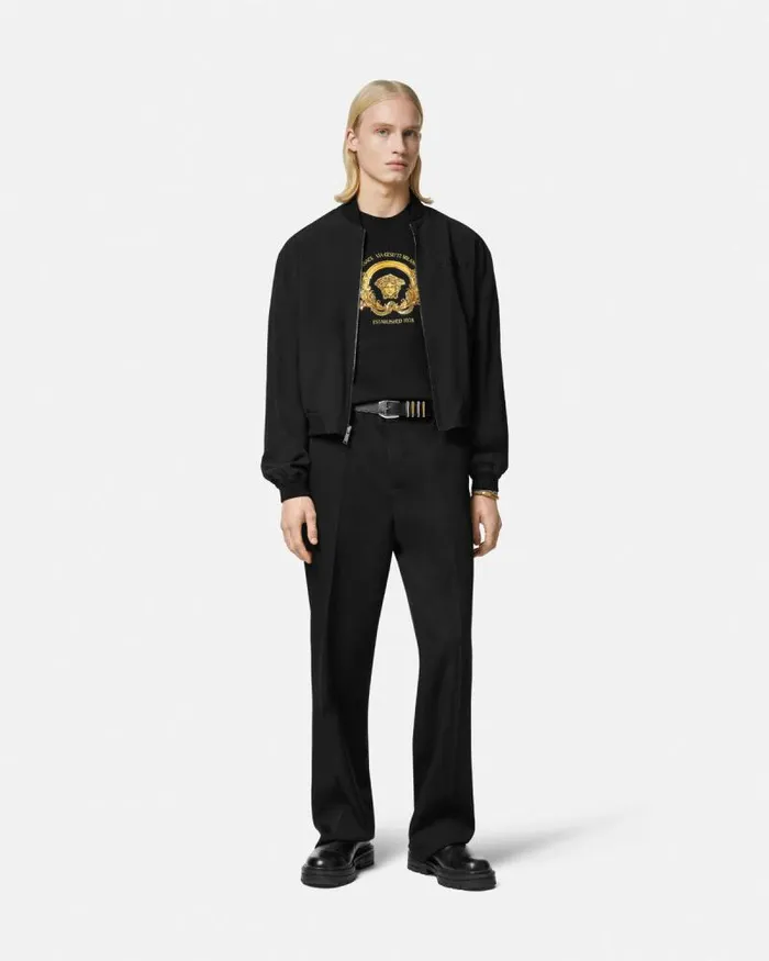 Embroidered Coupe Blason TShirt Black Men Versace TShirts and Polos