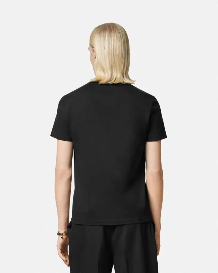 Embroidered Coupe Blason TShirt Black Men Versace TShirts and Polos