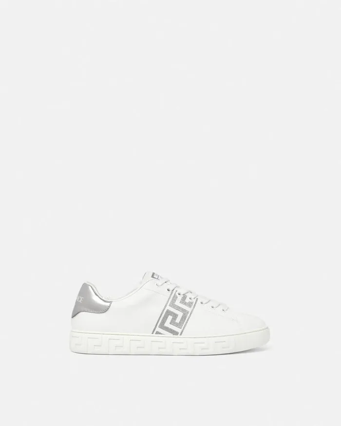 Embroidered Greca Sneakers Whitesilver Men Versace Sneakers