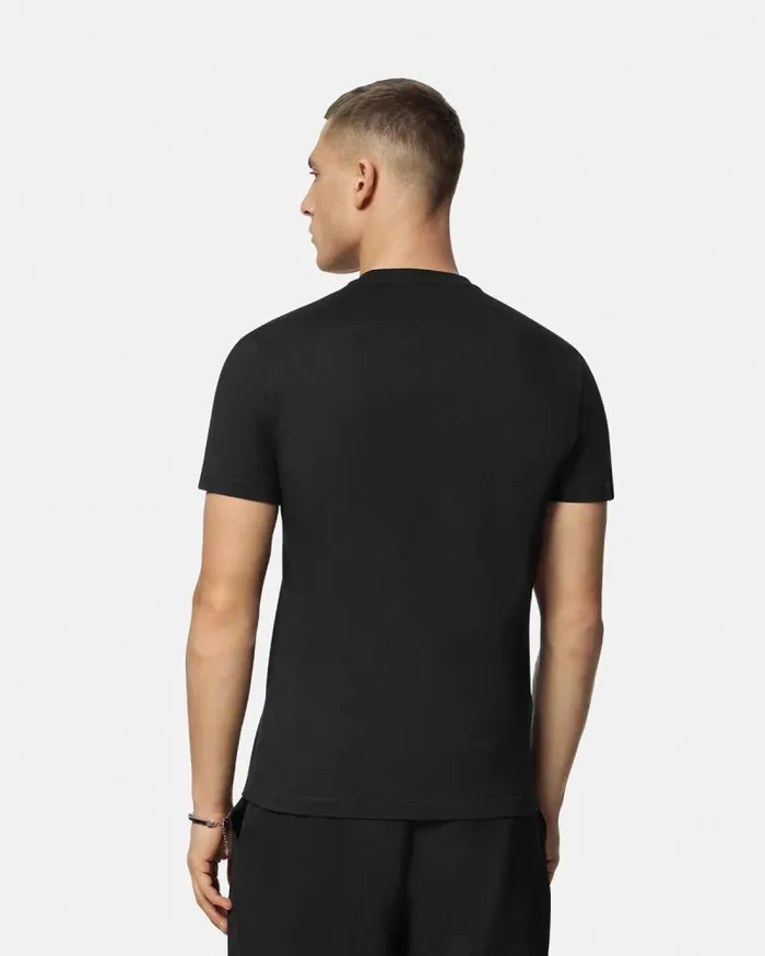 Embroidered Medusa Stamp 3D TShirt Black Men Versace TShirts and Polos