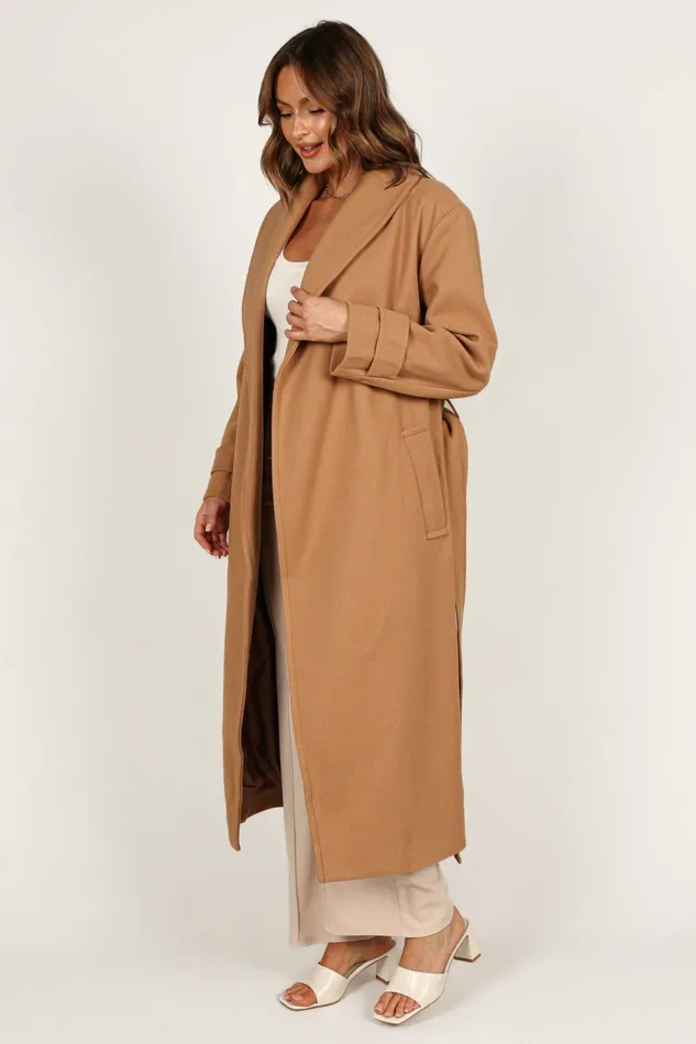 Emersyn Tie Front Coat Camel Jackets and Coats Petal and Pup Women