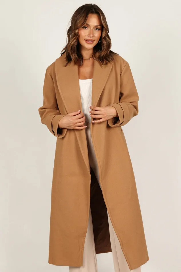 Emersyn Tie Front Coat Camel Jackets and Coats Petal and Pup Women