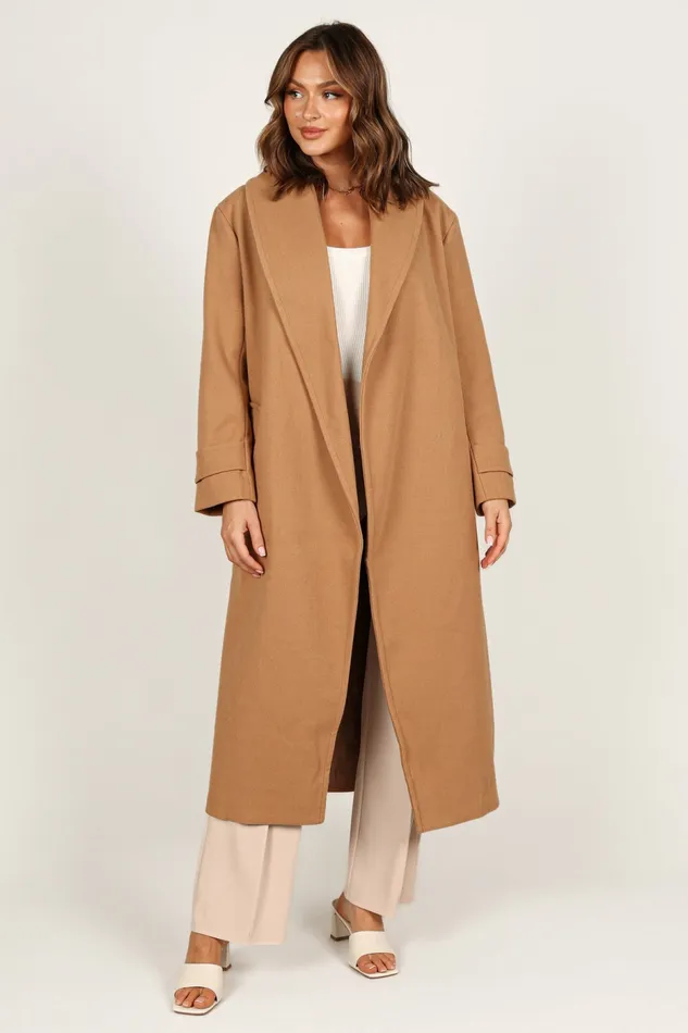 Emersyn Tie Front Coat Camel Jackets and Coats Petal and Pup Women