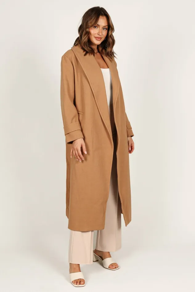 Emersyn Tie Front Coat Camel Jackets and Coats Petal and Pup Women