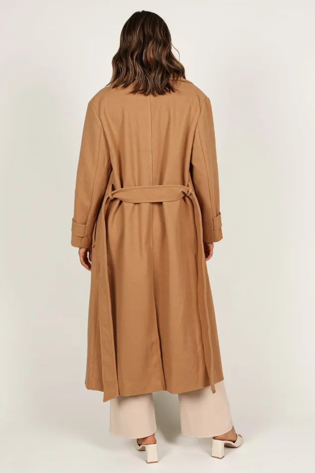 Emersyn Tie Front Coat Camel Jackets and Coats Petal and Pup Women