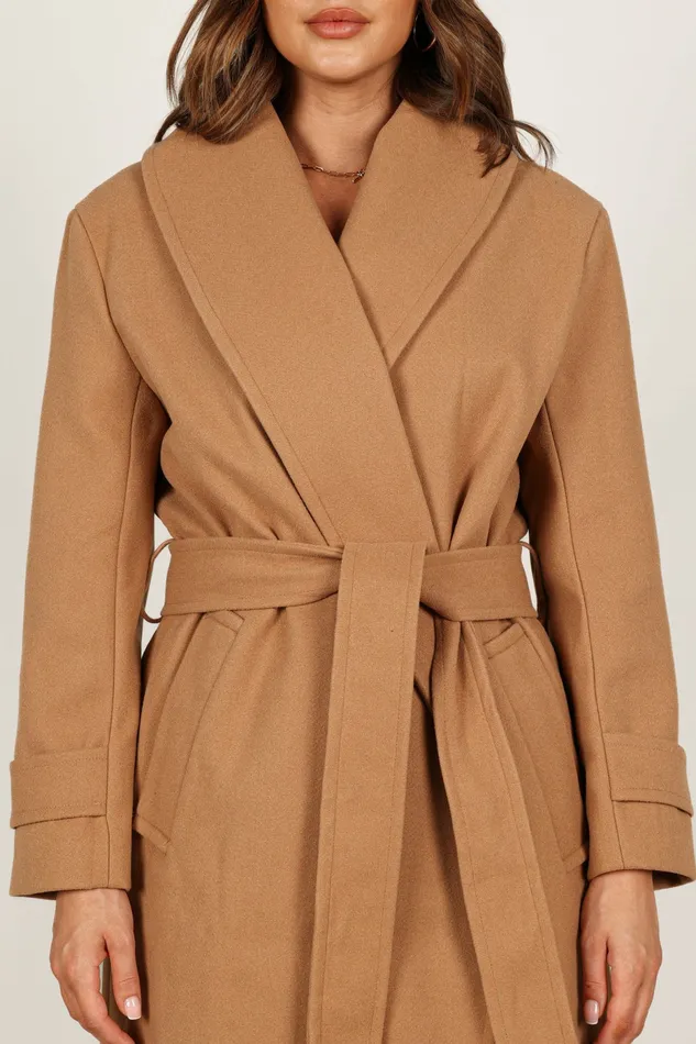 Emersyn Tie Front Coat Camel Jackets and Coats Petal and Pup Women