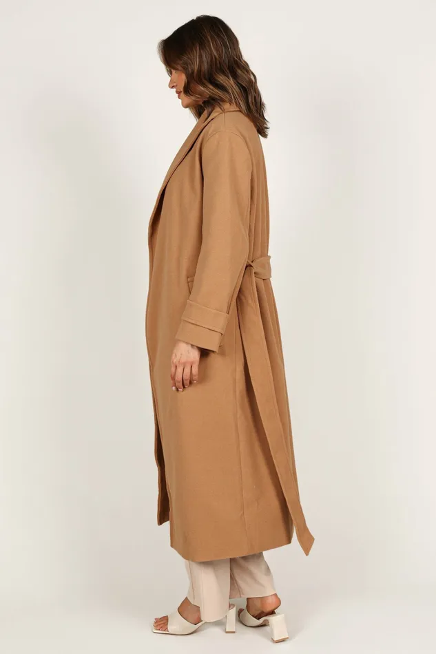 Emersyn Tie Front Coat Camel Jackets and Coats Petal and Pup Women