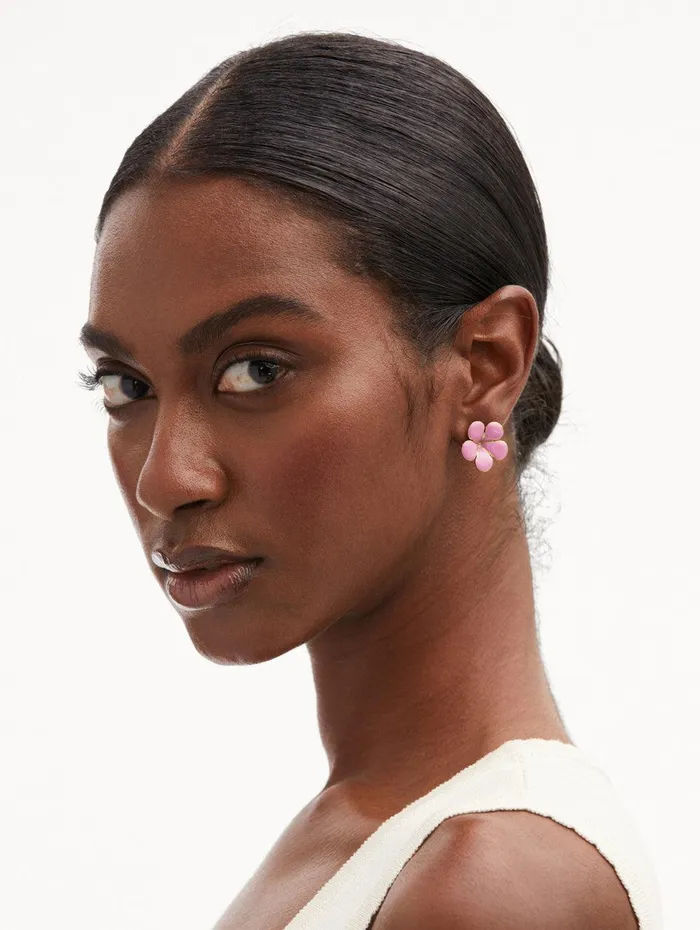 Enamel Flower Stud Earrings Rose Women Oscar De La Renta Earrings
