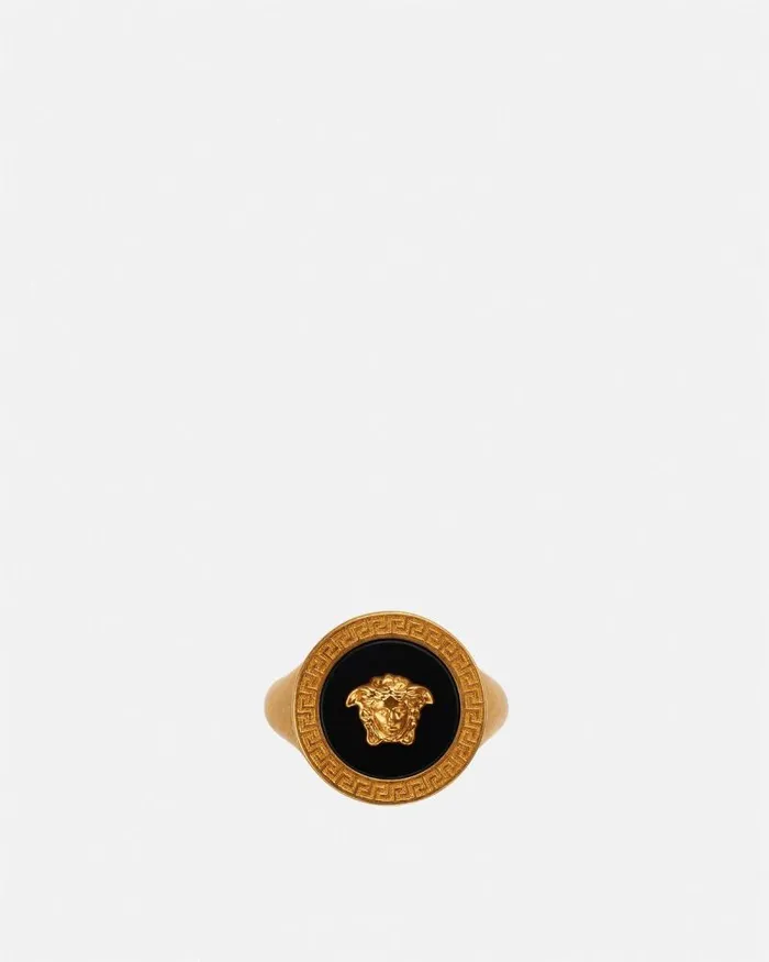Enamel Medusa Ring Blackgold WomenMen Versace Rings