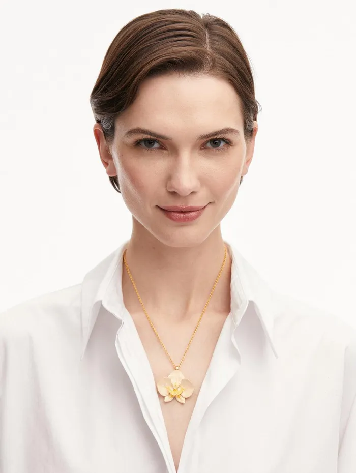 Enamel Orchid Pendant Necklace Multi Women Oscar De La Renta Necklaces Enamel Orchid Pendant Necklace Multi Women Oscar De La Renta Necklaces