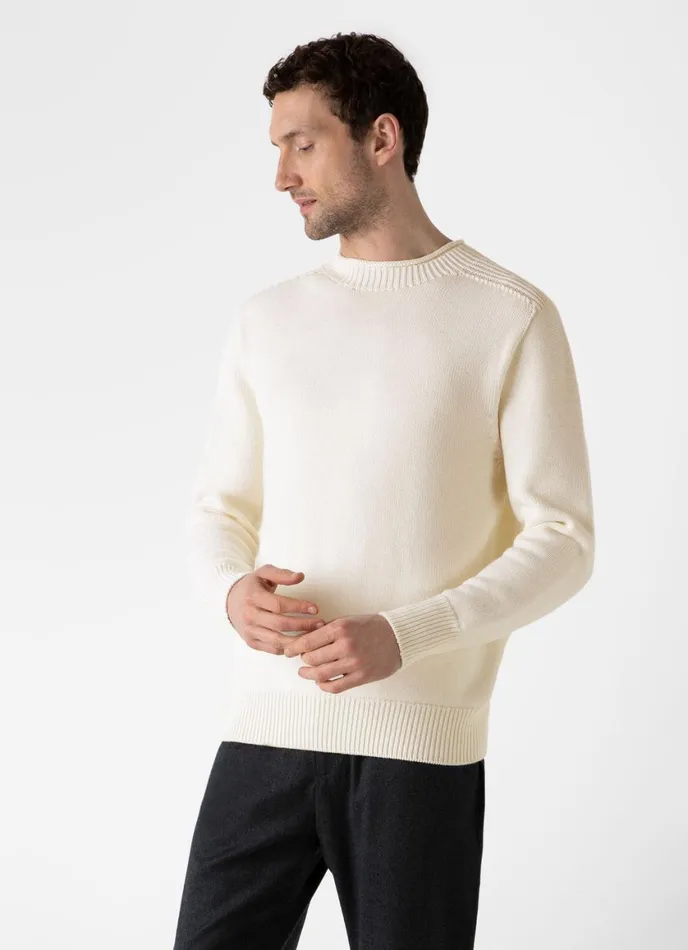 English Merino Fisherman Jumper Ecru Men SUNSPEL Knitwear
