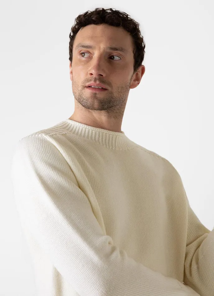 English Merino Fisherman Jumper Ecru Men SUNSPEL Knitwear