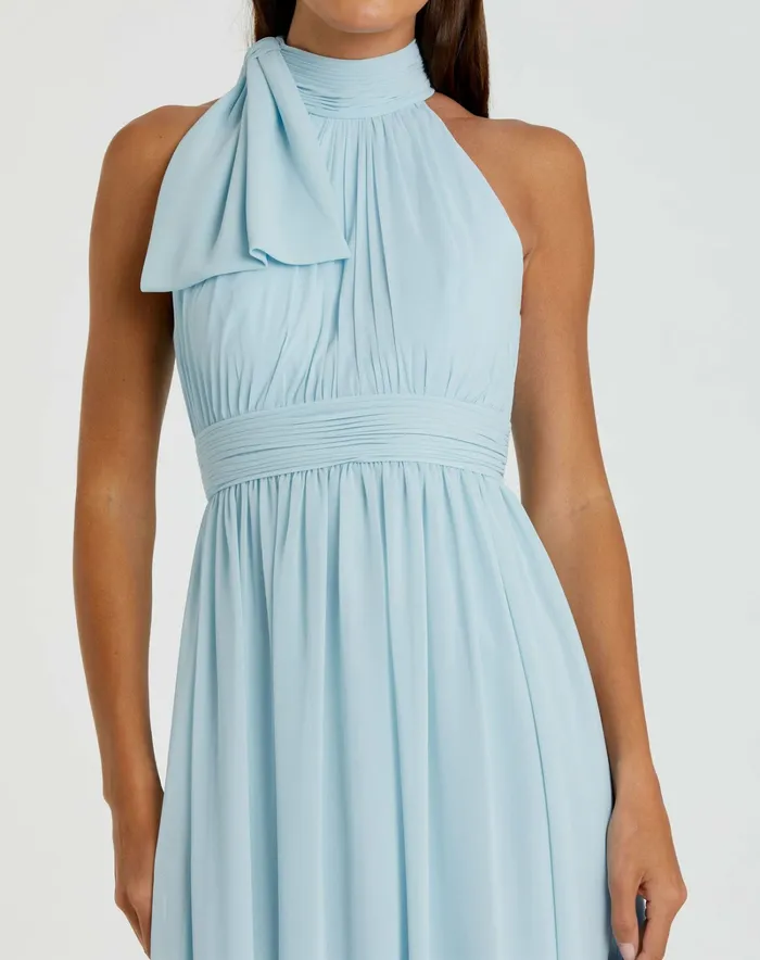 Evening Gowns Mac Duggal Women High Neck Chiffon Gown Powder Blue
