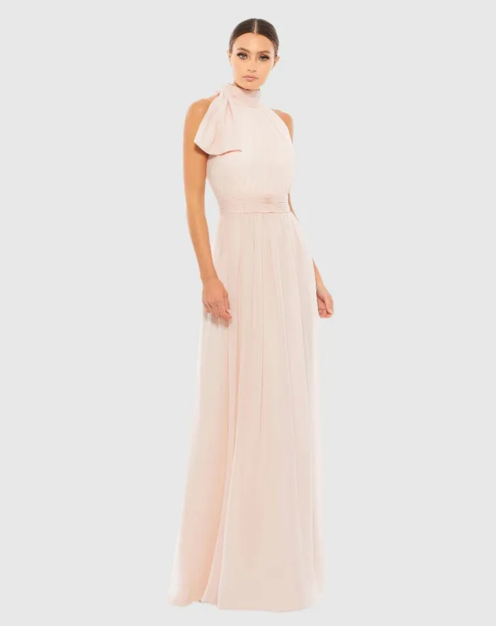 Evening Gowns Mac Duggal Women High Neck Chiffon Gown Powder Blue