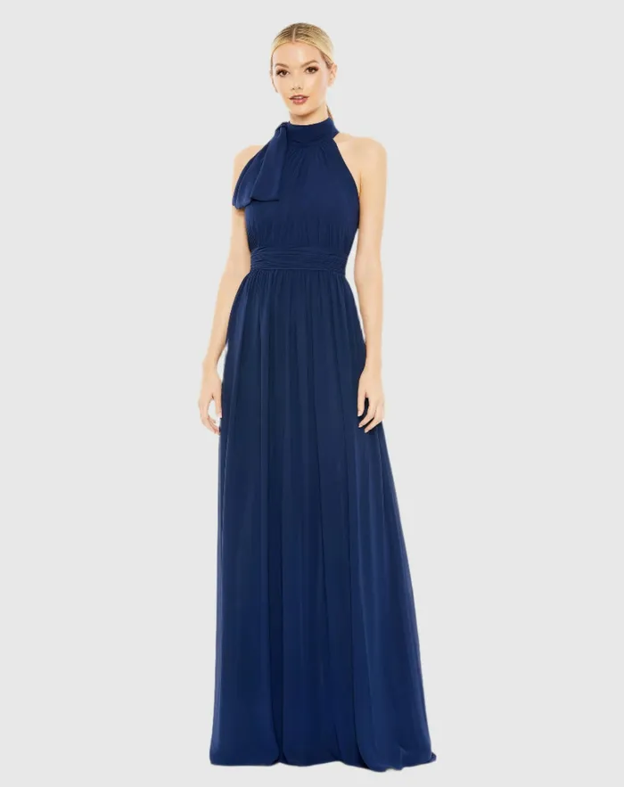 Evening Gowns Mac Duggal Women High Neck Chiffon Gown Powder Blue