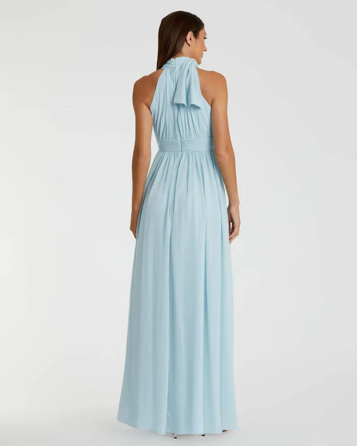 Evening Gowns Mac Duggal Women High Neck Chiffon Gown Powder Blue