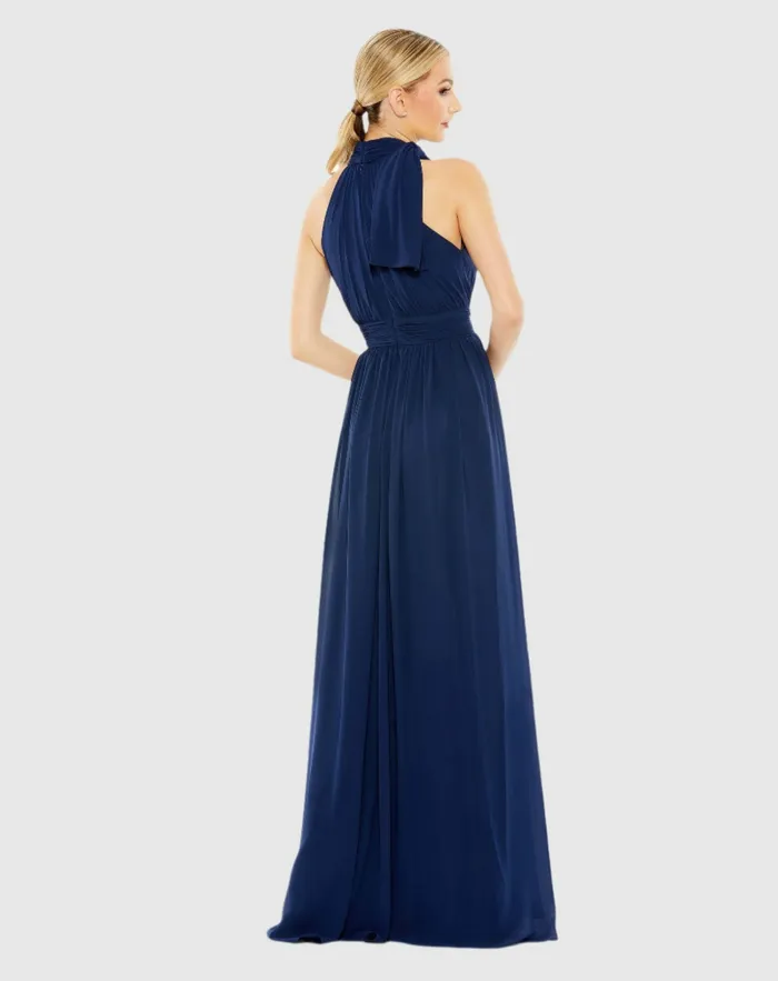 Evening Gowns Mac Duggal Women High Neck Chiffon Gown Powder Blue
