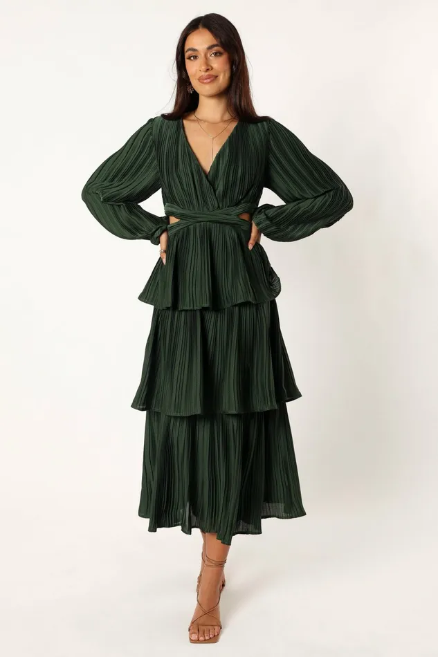 Event Dresses Pippa Long Sleeve Midi Dress Emerald Petal and Pup Women