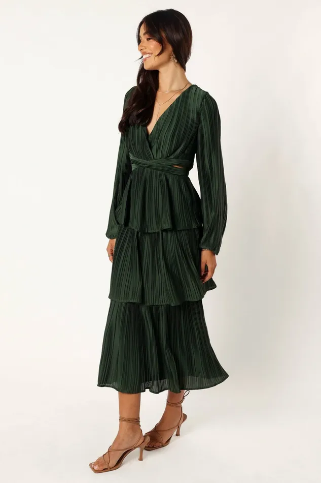 Event Dresses Pippa Long Sleeve Midi Dress Emerald Petal and Pup Women