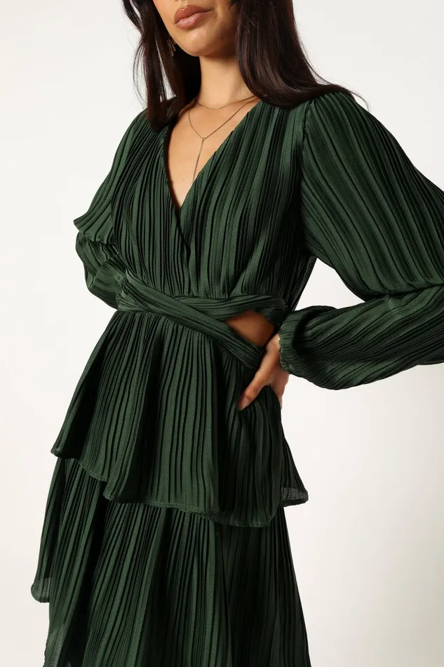 Event Dresses Pippa Long Sleeve Midi Dress Emerald Petal and Pup Women