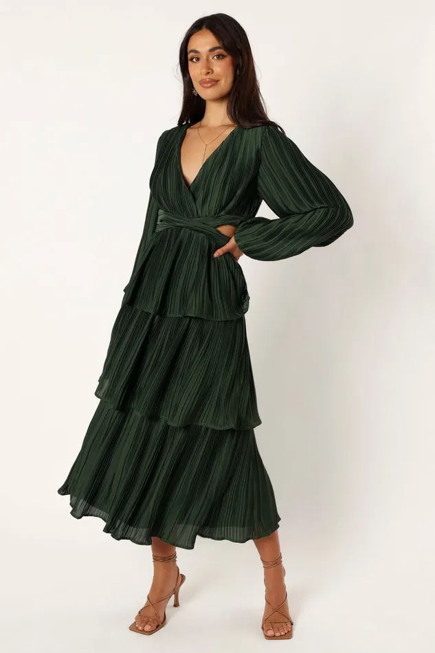 Event Dresses Pippa Long Sleeve Midi Dress Emerald Petal and Pup Women