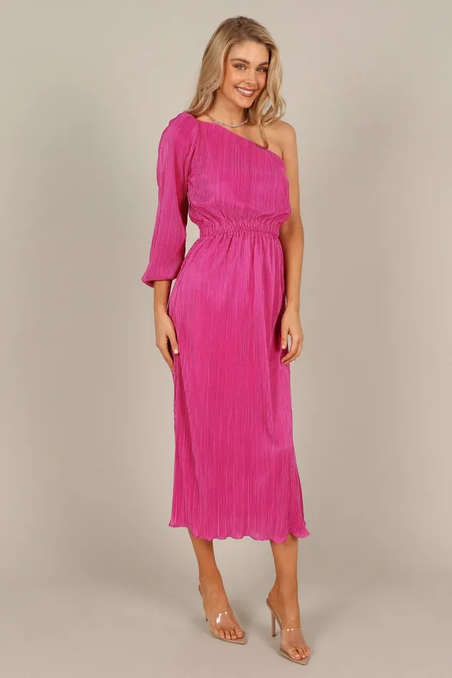 Event Dresses Pontee One Shoulder Pleated Midi Dress Orchid 8211 Petal and Pup Women