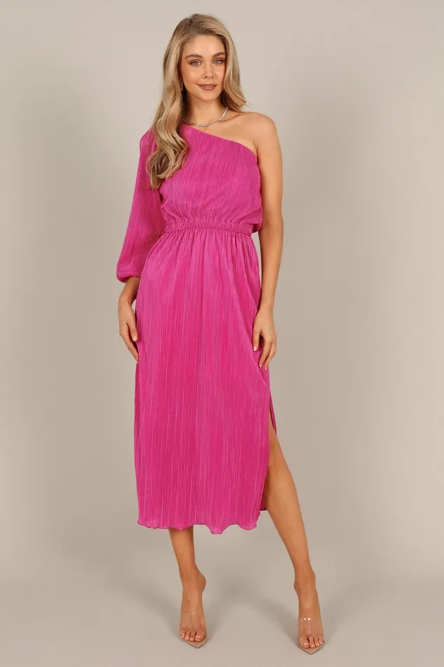 Event Dresses Pontee One Shoulder Pleated Midi Dress Orchid 8211 Petal and Pup Women