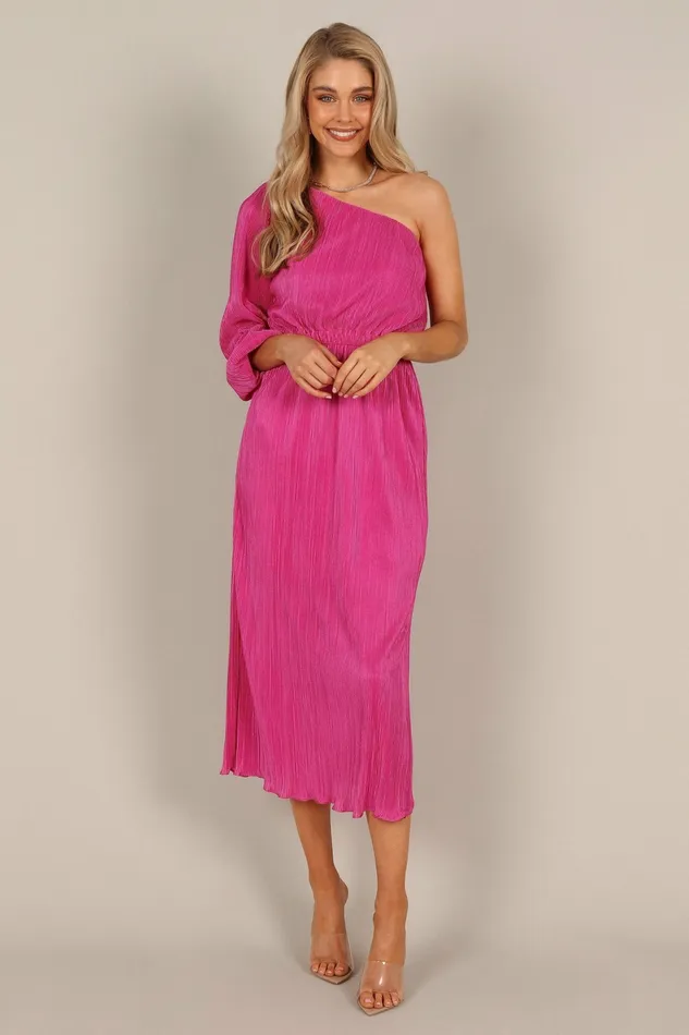 Event Dresses Pontee One Shoulder Pleated Midi Dress Orchid 8211 Petal and Pup Women