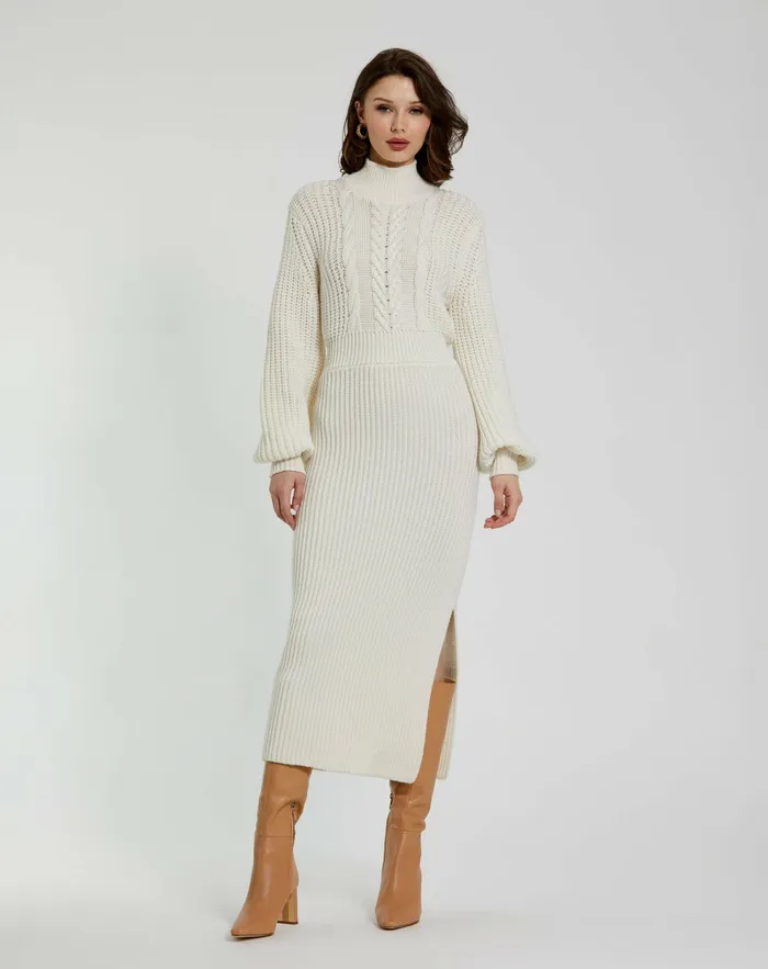 Every Day Dresses Mac Duggal Women Long Sleeve Turtle Neck Knit Midi Dress Ecru