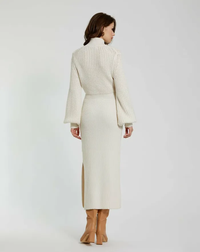 Every Day Dresses Mac Duggal Women Long Sleeve Turtle Neck Knit Midi Dress Ecru