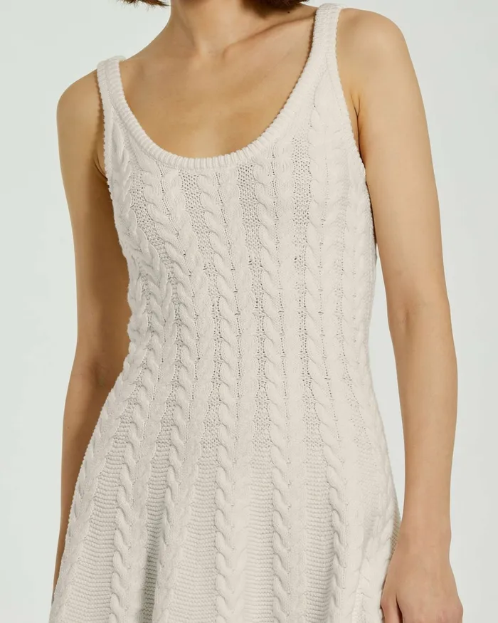 Every Day Dresses Women Cream Sleeveless Cable Knit Fit and Flare Mini Tank Dress Cream Mac Duggal