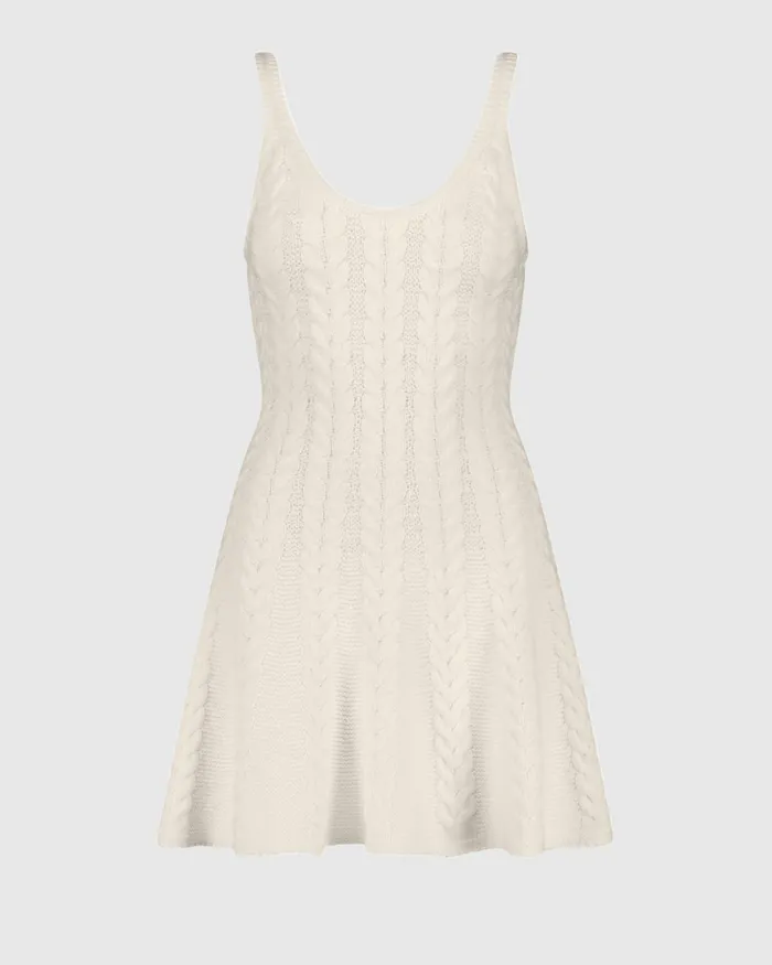 Every Day Dresses Women Cream Sleeveless Cable Knit Fit and Flare Mini Tank Dress Cream Mac Duggal