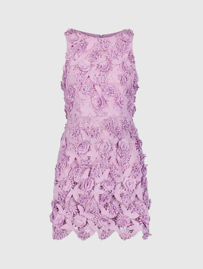 Every Day Dresses Women Floral Lace Fitted Sleeveless Mini Dress Orchid Mac Duggal