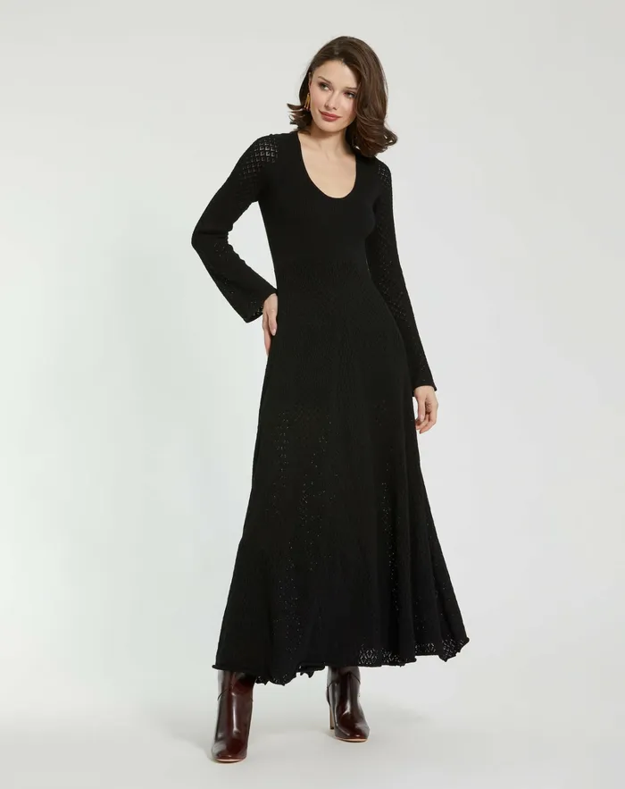 Every Day Dresses Women Scoop Neck Long Sleeve Knit Maxi Dress Black Mac Duggal