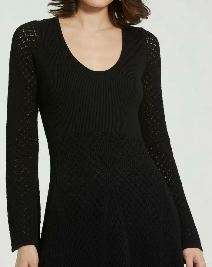 Every Day Dresses Women Scoop Neck Long Sleeve Knit Maxi Dress Black Mac Duggal