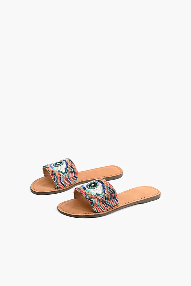 Evil Eye Good Luck Hand Beaded Slide Sandals Women Sandals America and Beyond
