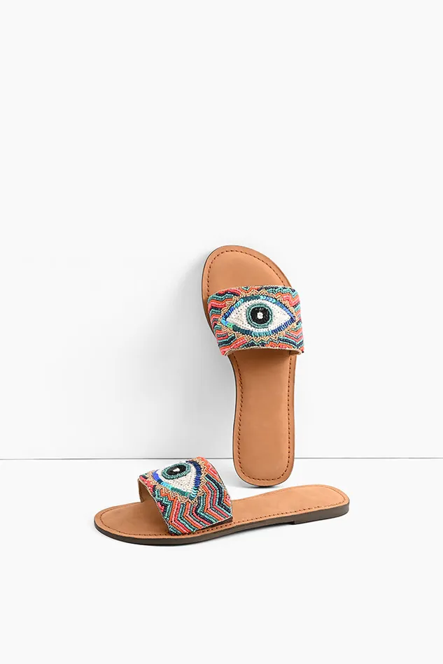 Evil Eye Good Luck Hand Beaded Slide Sandals Women Sandals America and Beyond