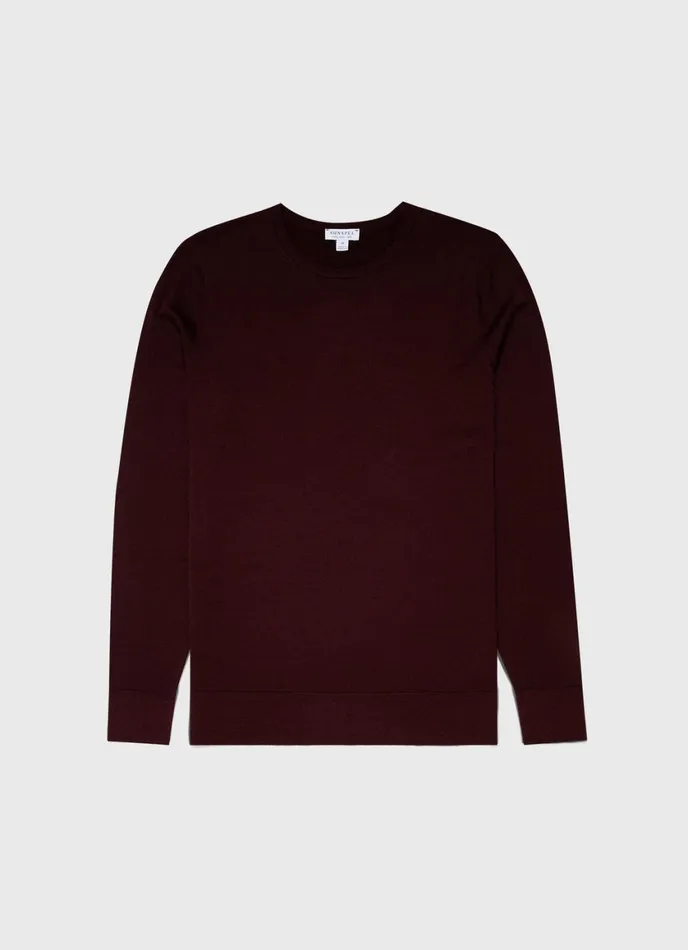 ExtraFine Merino Crew Neck Maroon Men SUNSPEL Knitwear