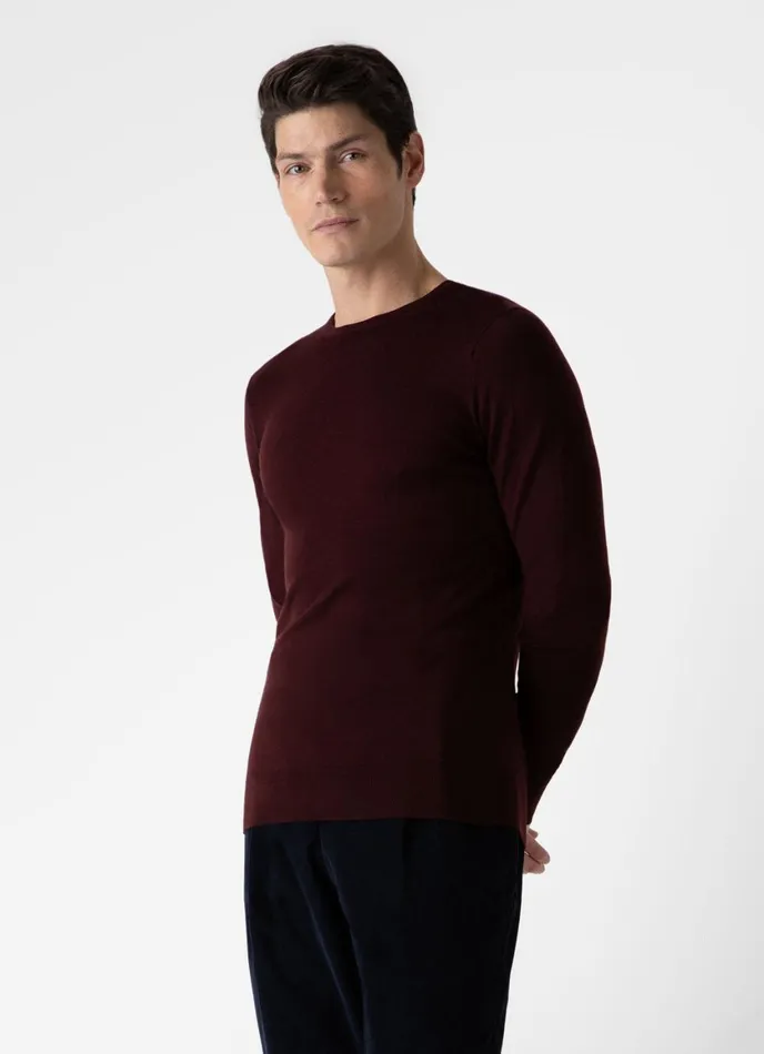 ExtraFine Merino Crew Neck Maroon Men SUNSPEL Knitwear