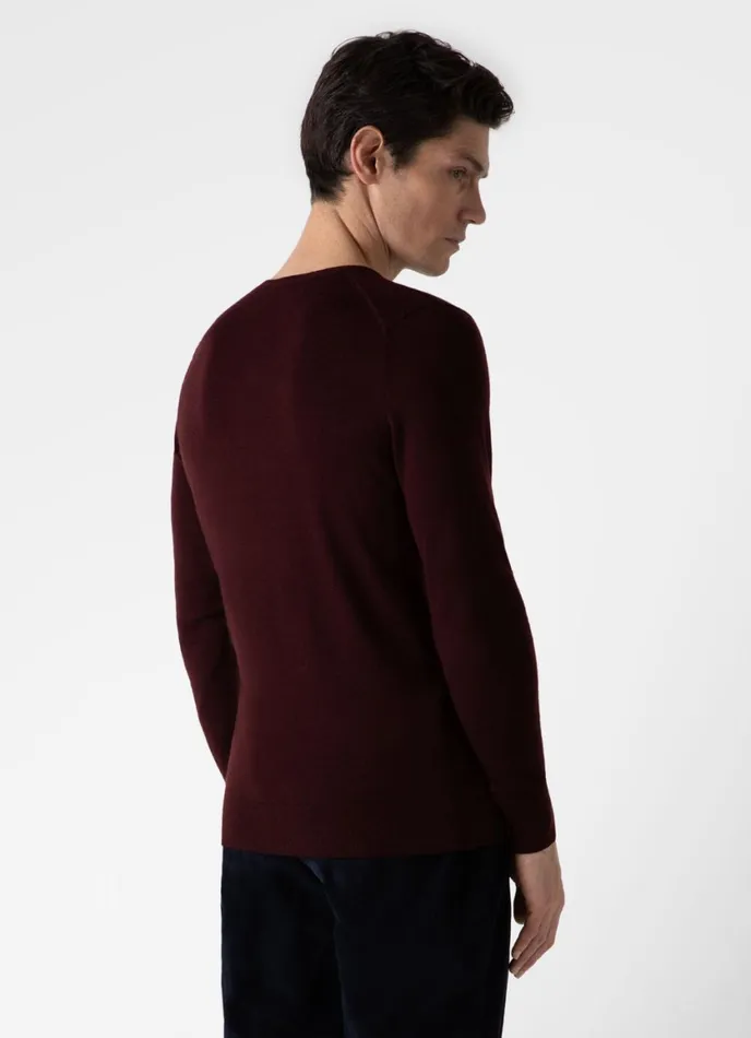 ExtraFine Merino Crew Neck Maroon Men SUNSPEL Knitwear