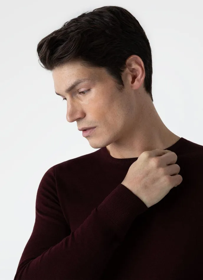 ExtraFine Merino Crew Neck Maroon Men SUNSPEL Knitwear