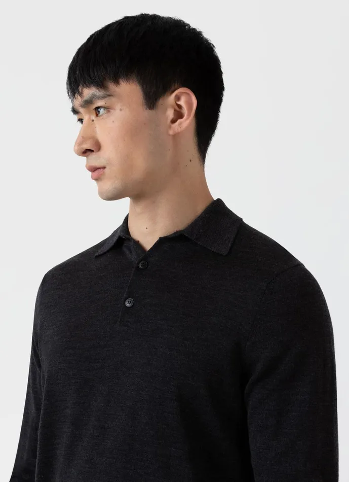 ExtraFine Merino Polo Shirt Charcoal Melange Men SUNSPEL Polo Shirts