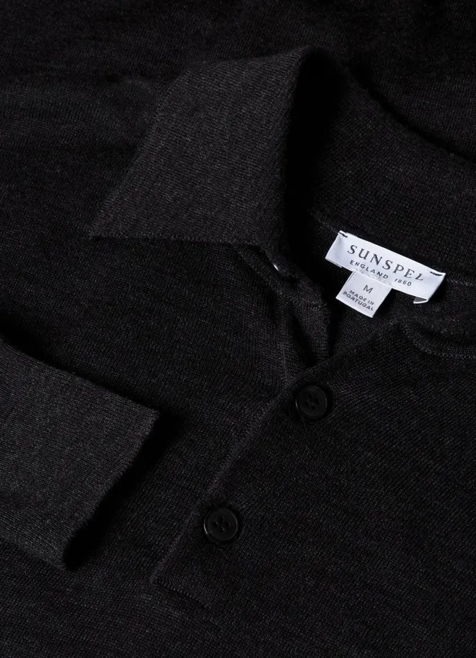 ExtraFine Merino Polo Shirt Charcoal Melange Men SUNSPEL Polo Shirts