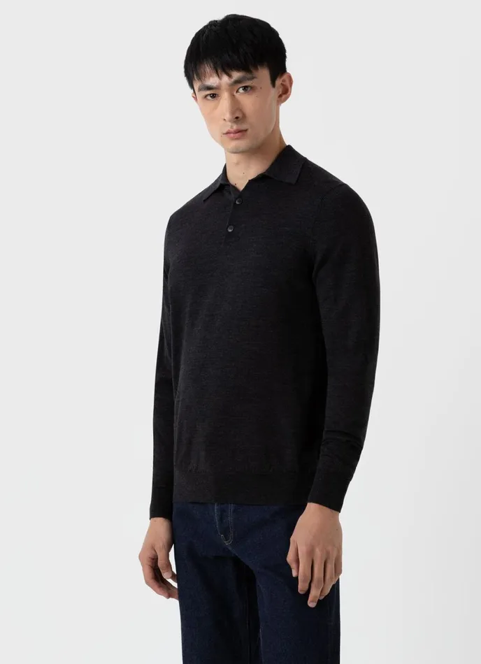ExtraFine Merino Polo Shirt Charcoal Melange Men SUNSPEL Polo Shirts