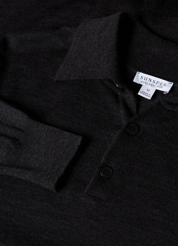 ExtraFine Merino Polo Shirt Charcoal Melange Men SUNSPEL Polo Shirts