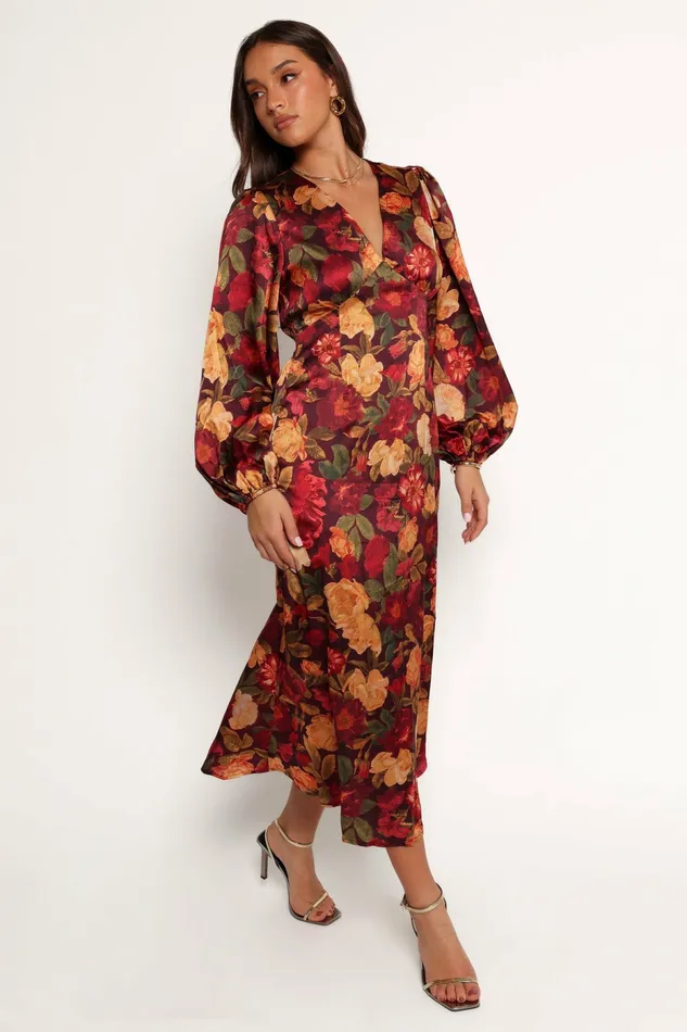 Fall Dresses Zimmer Long Sleeve Maxi Dress Sangria Bloom 8211 Petal and Pup Women
