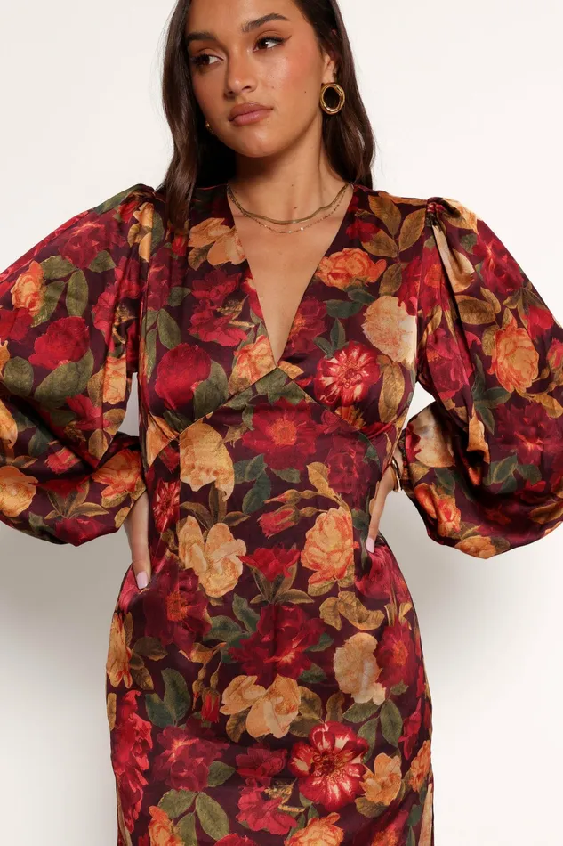 Fall Dresses Zimmer Long Sleeve Maxi Dress Sangria Bloom 8211 Petal and Pup Women