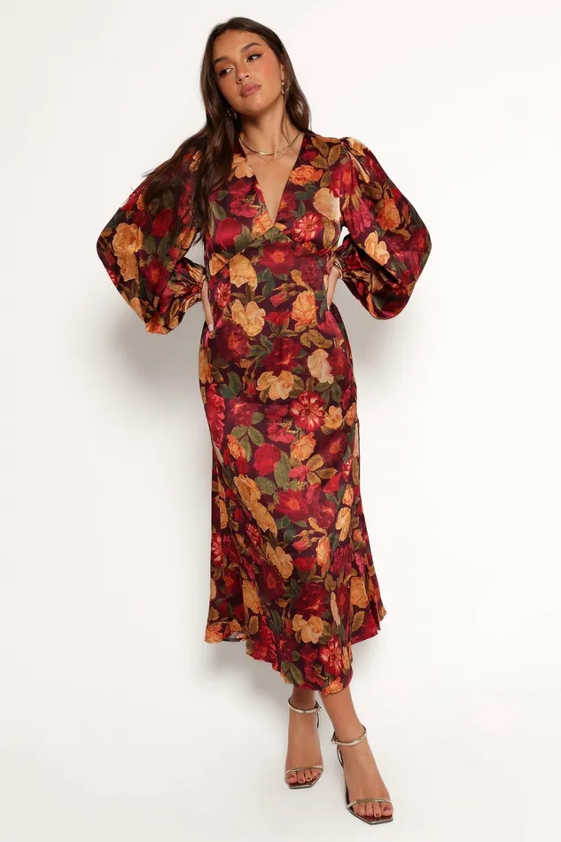 Fall Dresses Zimmer Long Sleeve Maxi Dress Sangria Bloom 8211 Petal and Pup Women